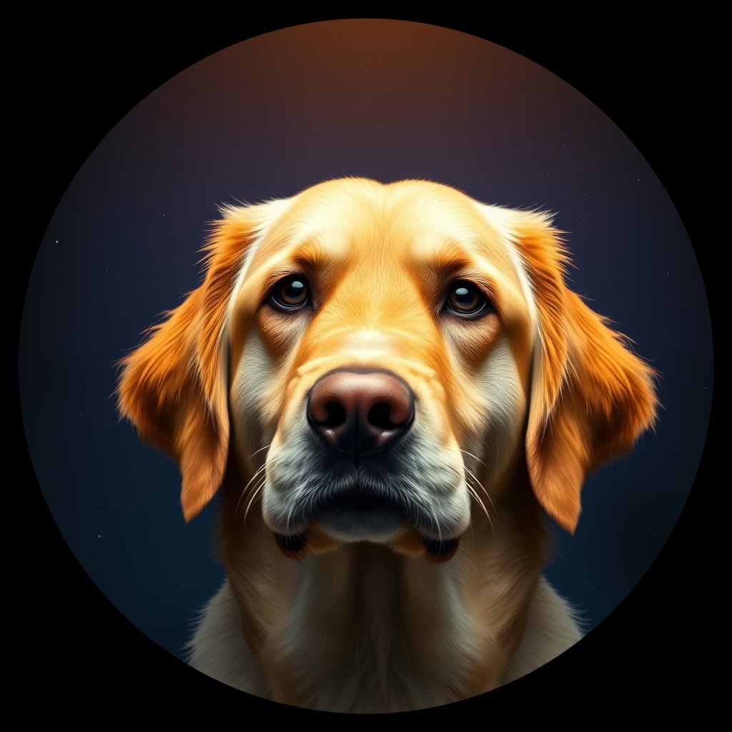 Cosmic medallion portrait of GRLS_grlsXUR2PY88, a Golden Retriever