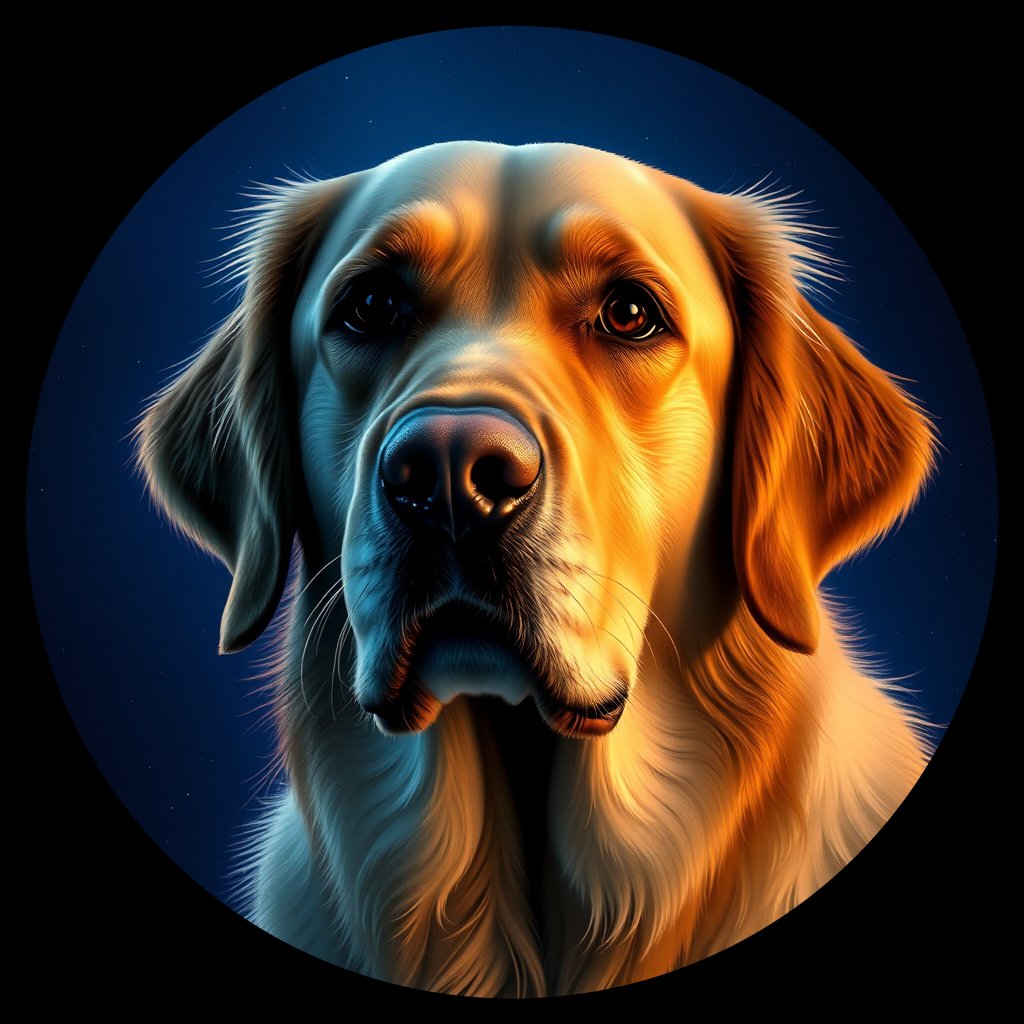 Cosmic medallion portrait of GRLS_grlsXV2UUFYY, a Golden Retriever