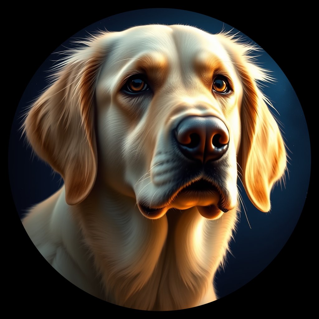 Cosmic medallion portrait of GRLS_grlsXV9PLPQQ, a Golden Retriever