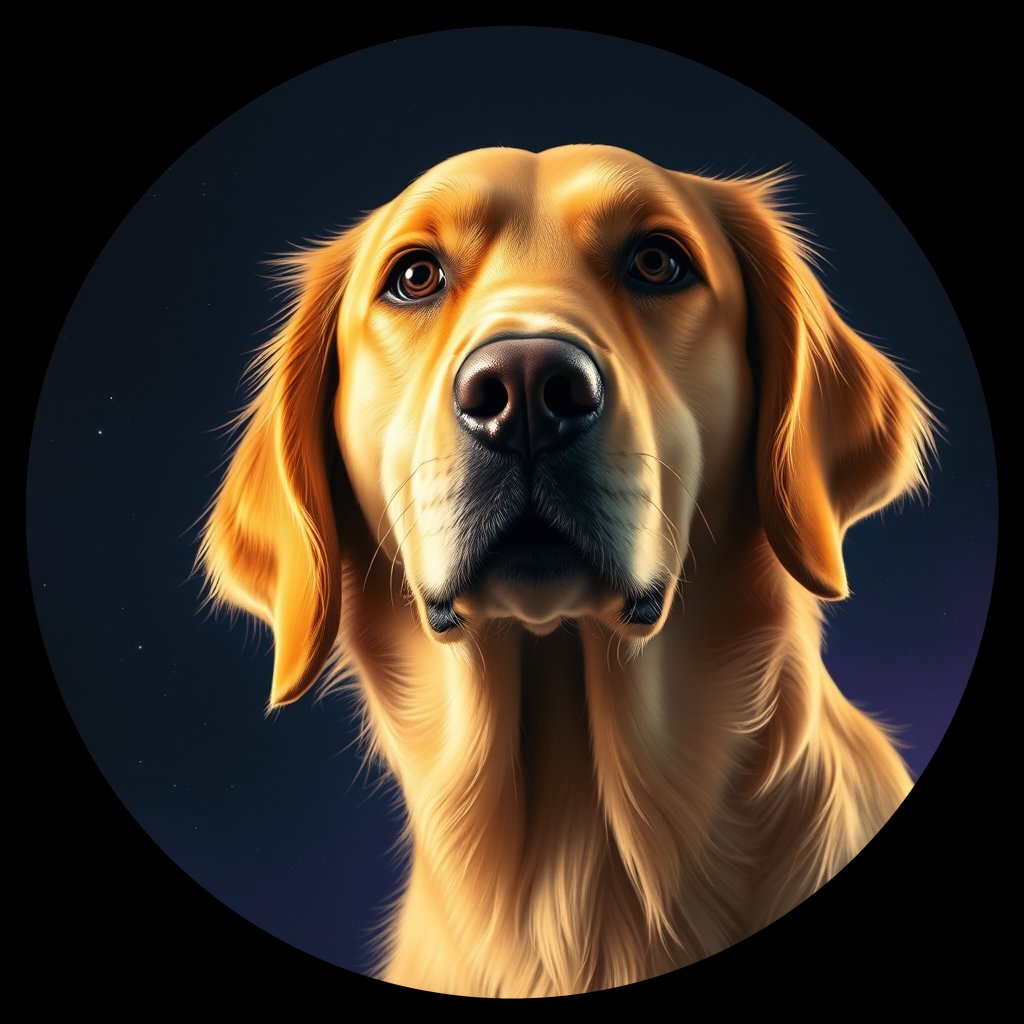 Cosmic medallion portrait of GRLS_grlsXVAOE6KK, a Golden Retriever