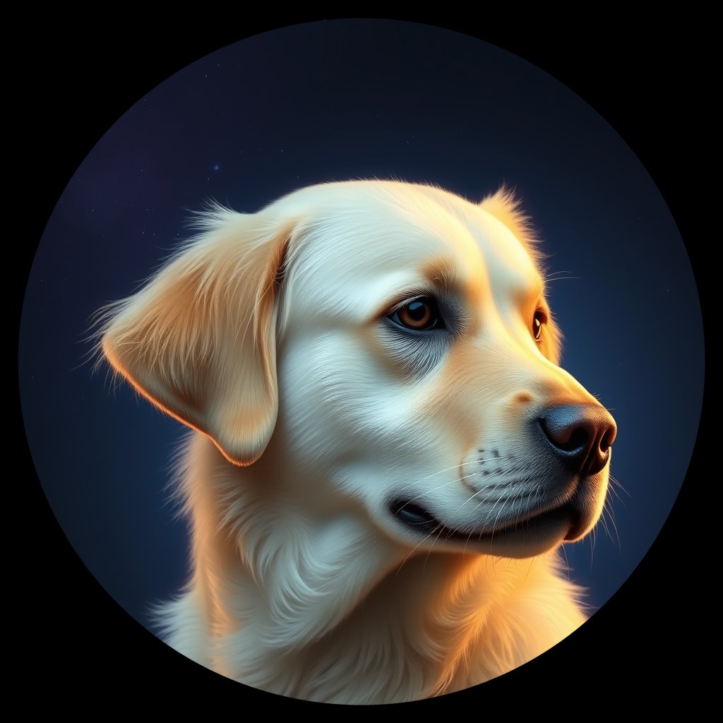 Cosmic medallion portrait of GRLS_grlsXWVNQZHH, a Golden Retriever
