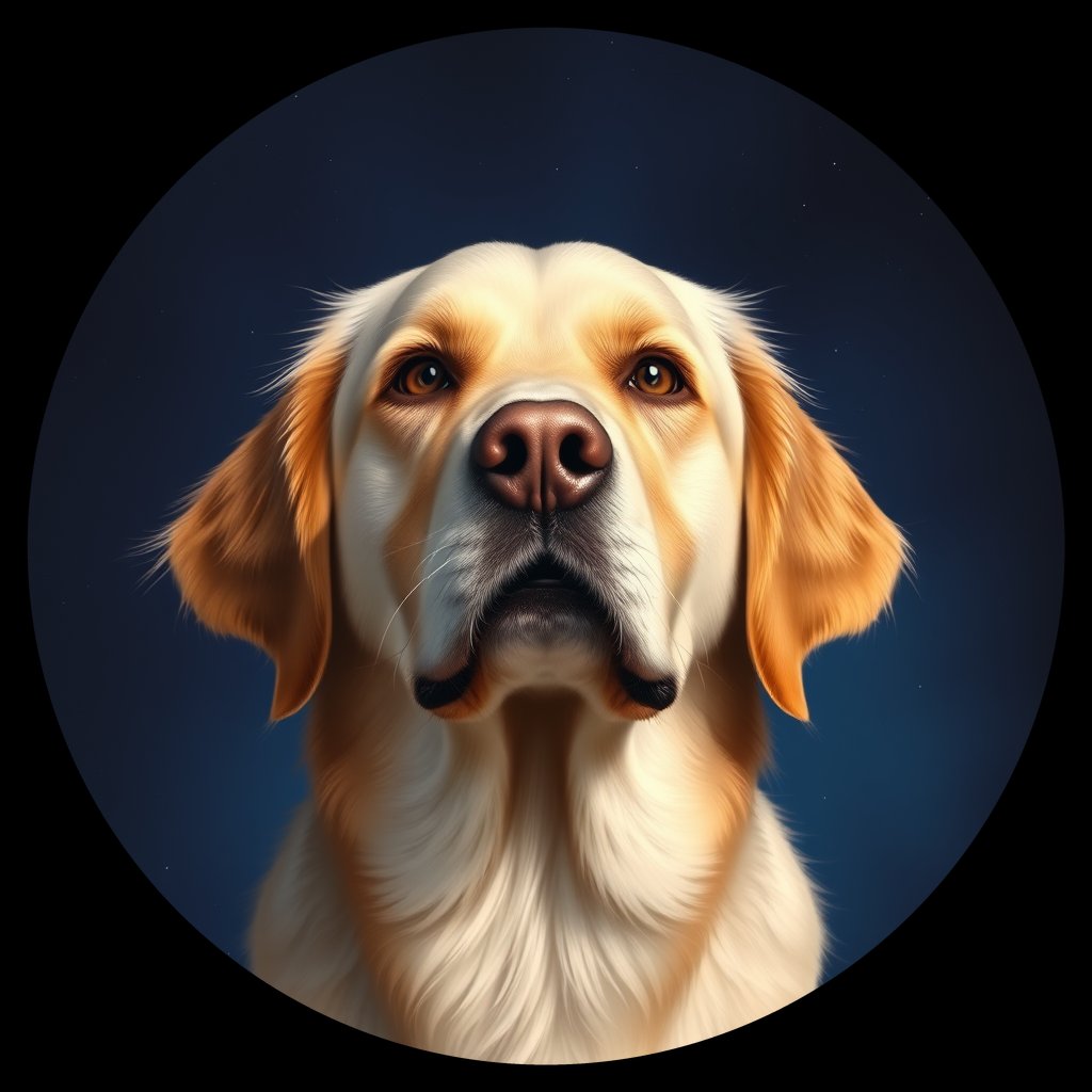 Cosmic medallion portrait of GRLS_grlsXZ5X8399, a Golden Retriever