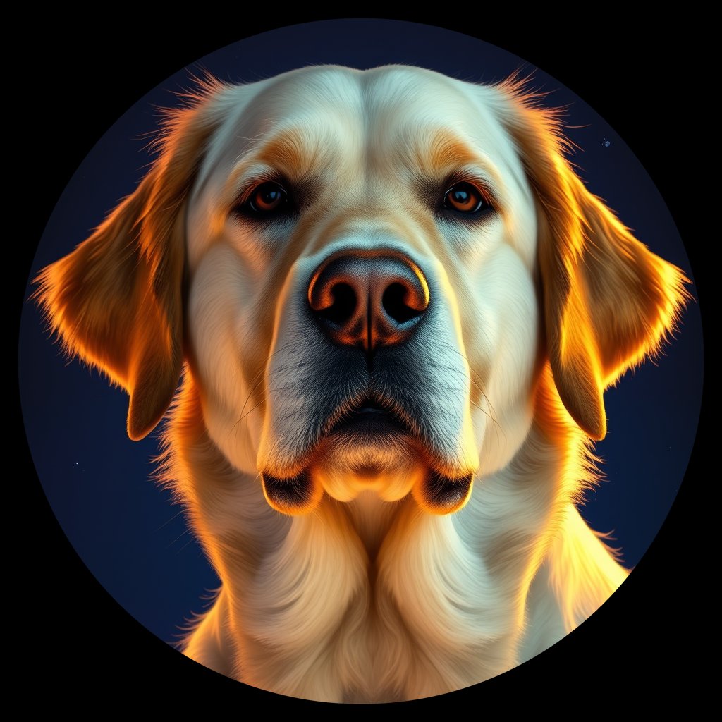 Cosmic medallion portrait of GRLS_grlsXZJJ94DD, a Golden Retriever