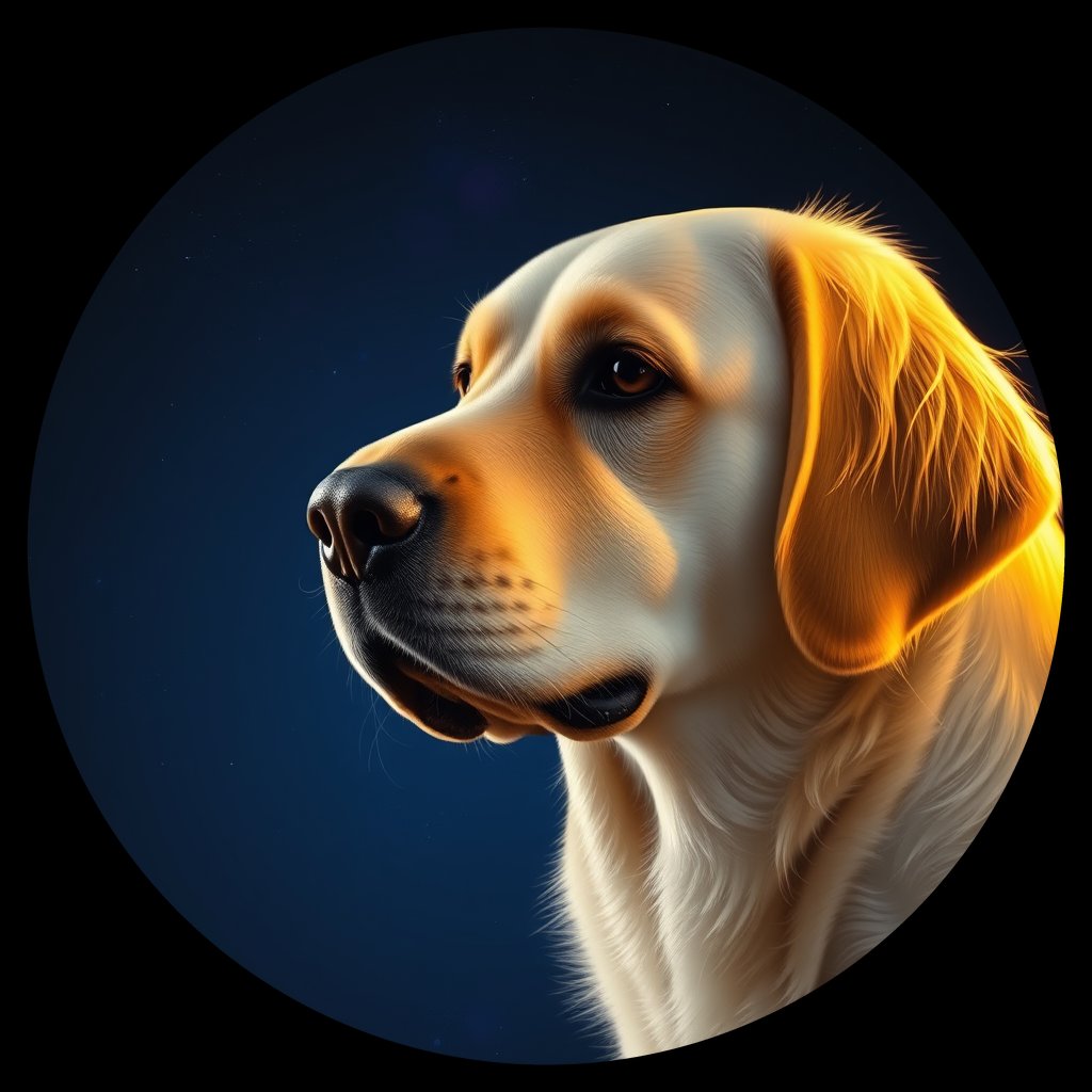 Cosmic medallion portrait of GRLS_grlsXZTX3HBB, a Golden Retriever