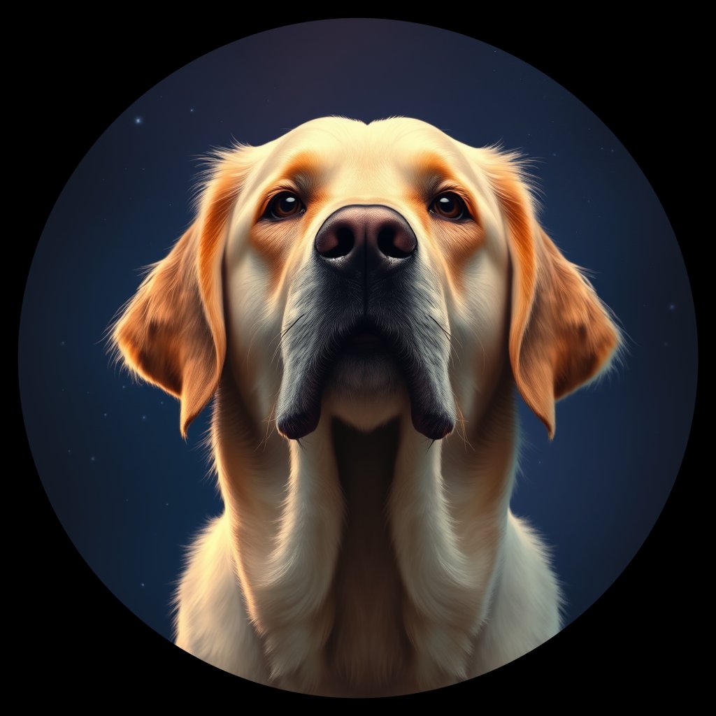 Cosmic medallion portrait of GRLS_grlsY07N3VWW, a Golden Retriever