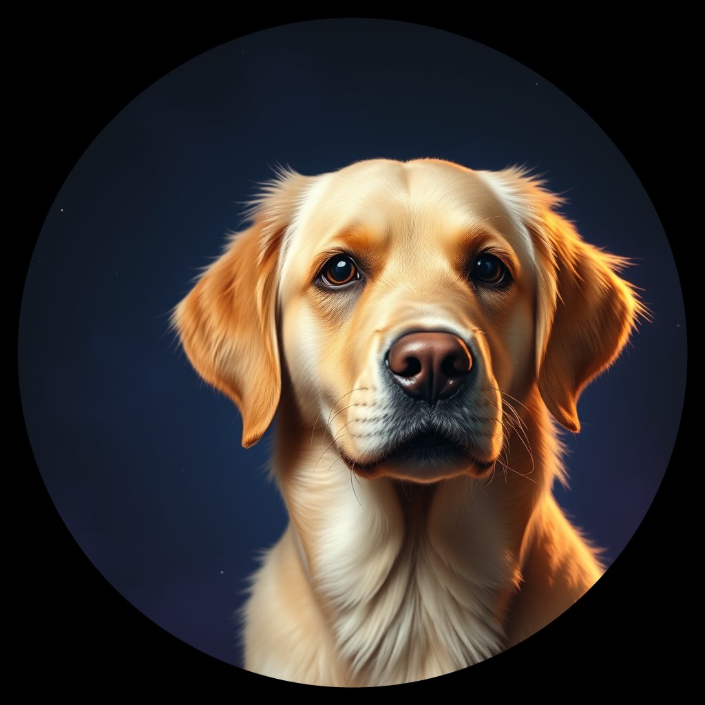 Cosmic medallion portrait of GRLS_grlsY21VCNLL, a Golden Retriever