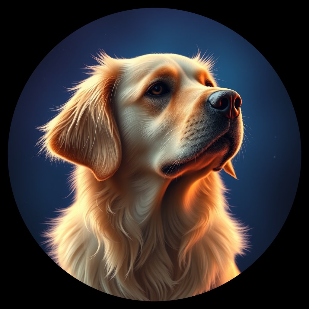 Cosmic medallion portrait of GRLS_grlsY23ZD7DD, a Golden Retriever