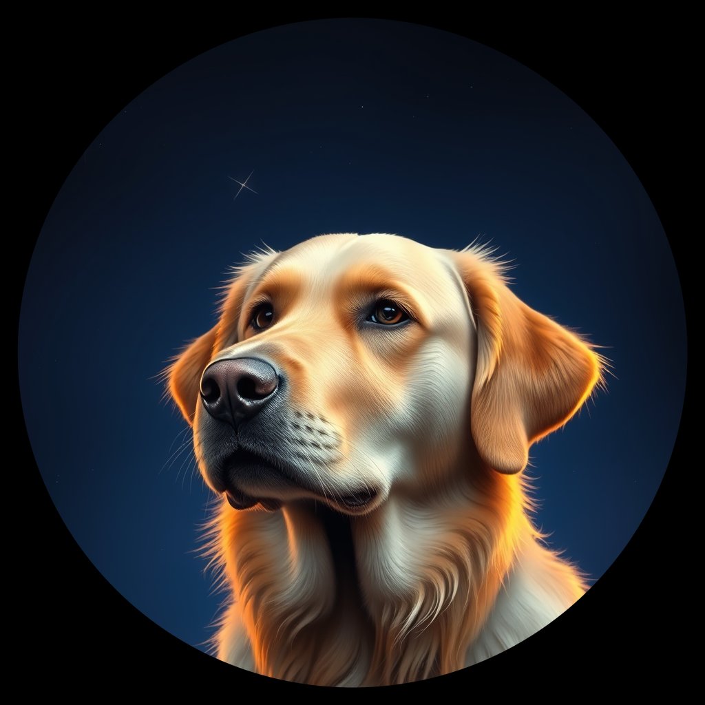 Cosmic medallion portrait of GRLS_grlsY2FM1GBB, a Golden Retriever
