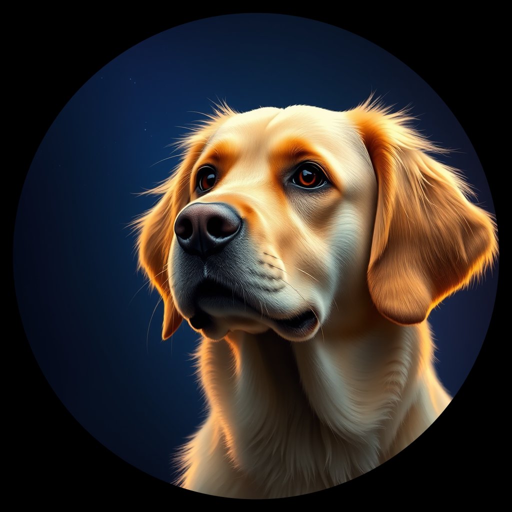 Cosmic medallion portrait of GRLS_grlsY3EHL211, a Golden Retriever
