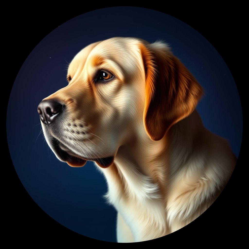 Cosmic medallion portrait of GRLS_grlsY3XUGPQQ, a Golden Retriever
