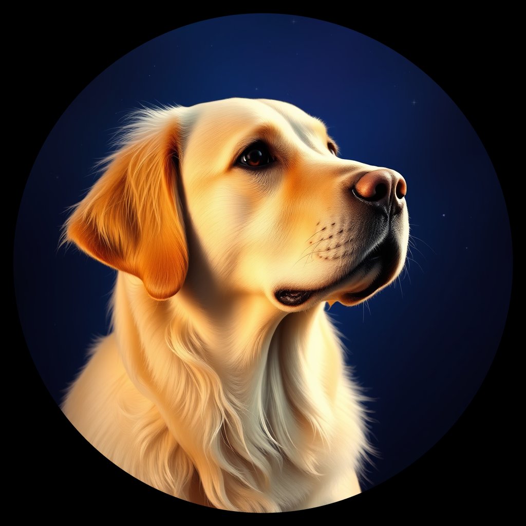 Cosmic medallion portrait of GRLS_grlsY3ZGDILL, a Golden Retriever