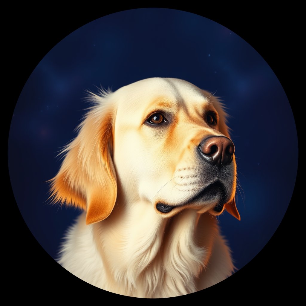 Cosmic medallion portrait of GRLS_grlsY4GP2Y99, a Golden Retriever