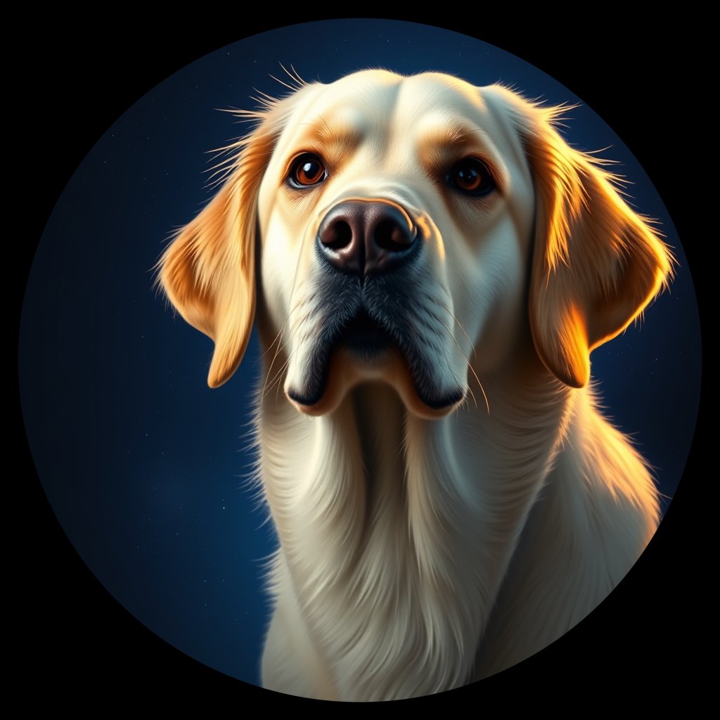 Cosmic medallion portrait of GRLS_grlsY5DTE6JJ, a Golden Retriever