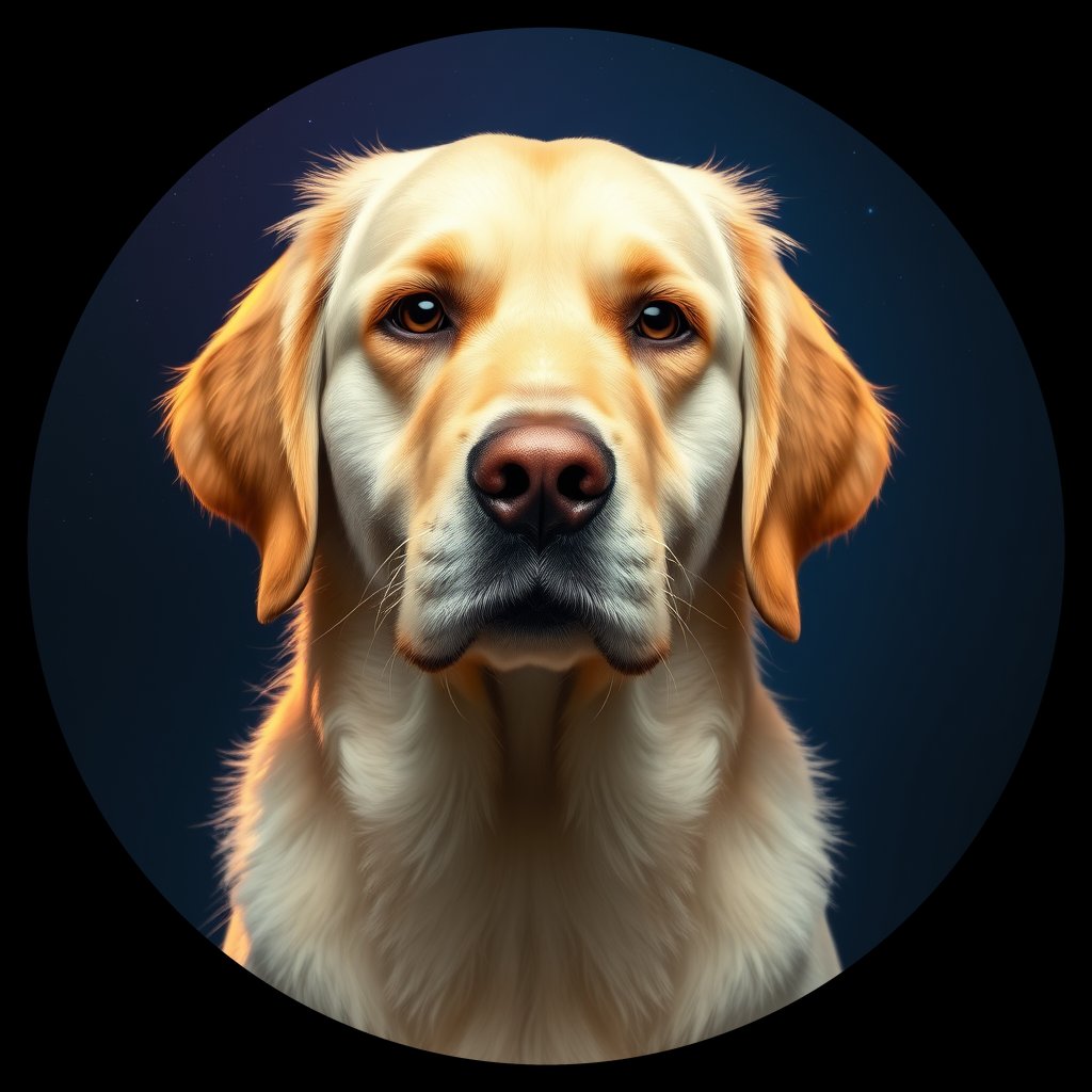 Cosmic medallion portrait of GRLS_grlsY6SJNLNN, a Golden Retriever