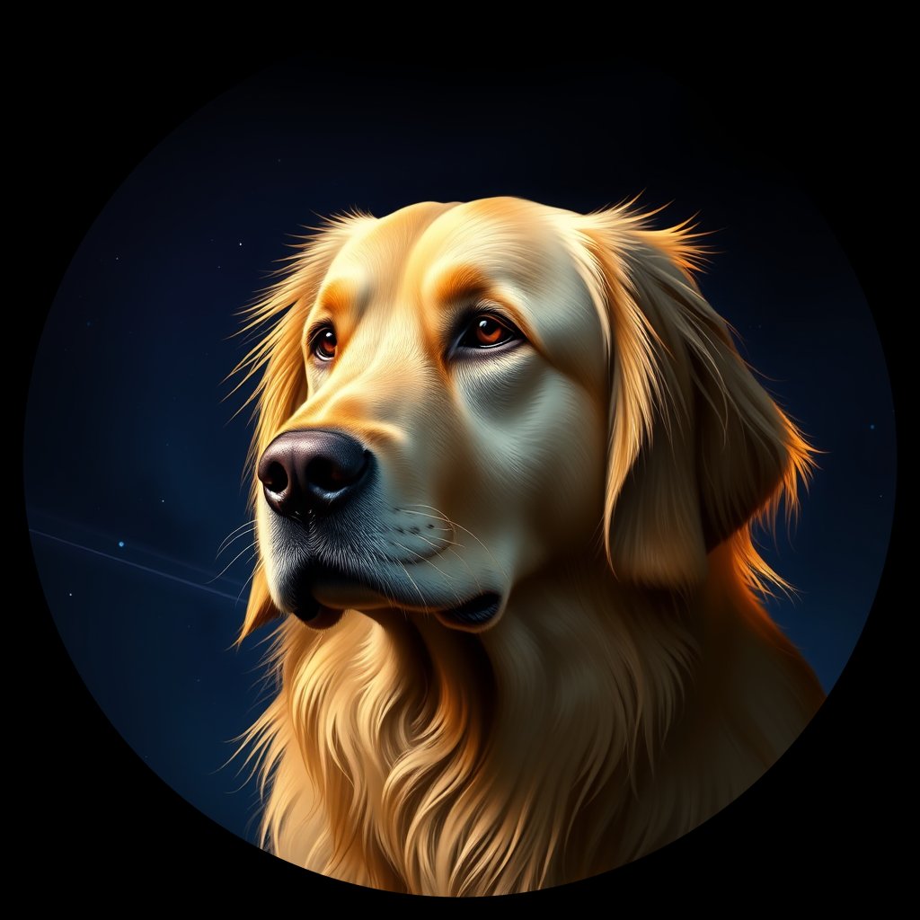 Cosmic medallion portrait of GRLS_grlsY7IIWUU, a Golden Retriever