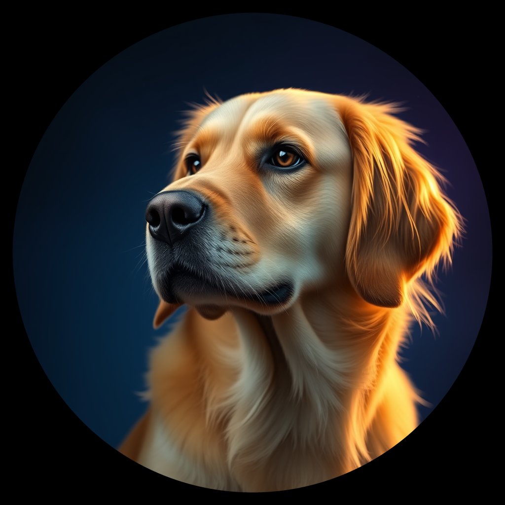 Cosmic medallion portrait of GRLS_grlsY7QXGVLL, a Golden Retriever