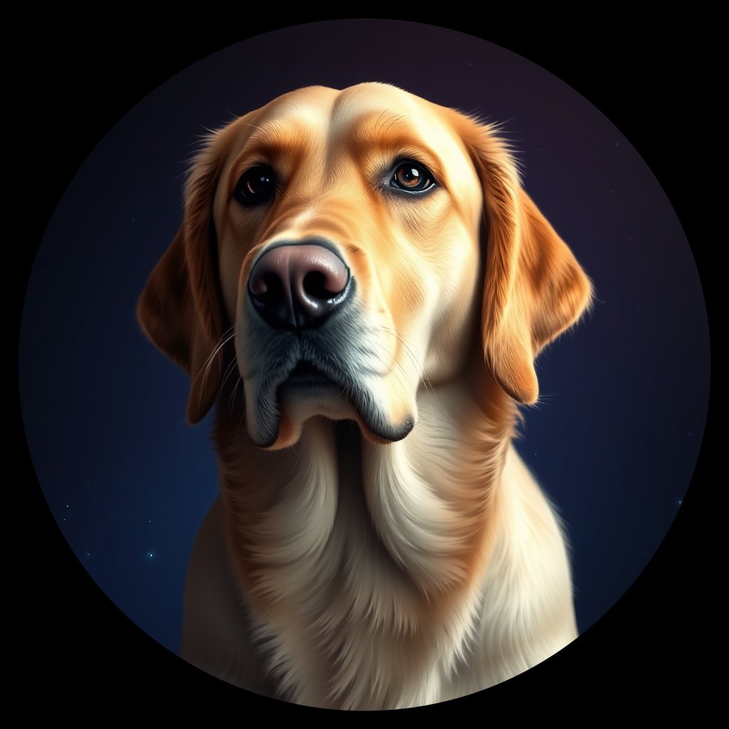 Cosmic medallion portrait of GRLS_grlsY7S4AJQQ, a Golden Retriever