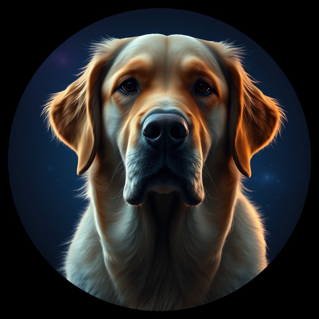 Cosmic medallion portrait of GRLS_grlsY7T94JUU, a Golden Retriever