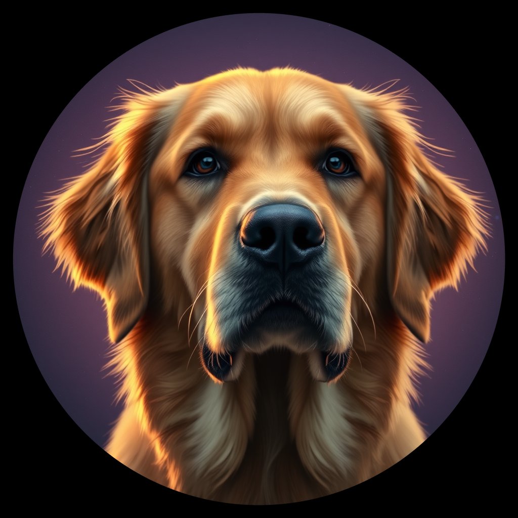 Cosmic medallion portrait of GRLS_grlsY7YZF3YY, a Golden Retriever