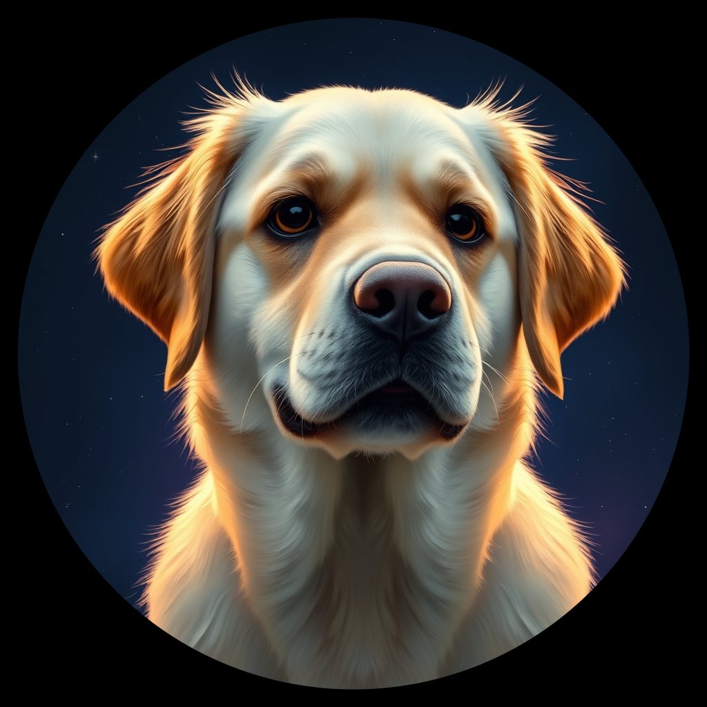 Cosmic medallion portrait of GRLS_grlsY8H6EQFF, a Golden Retriever
