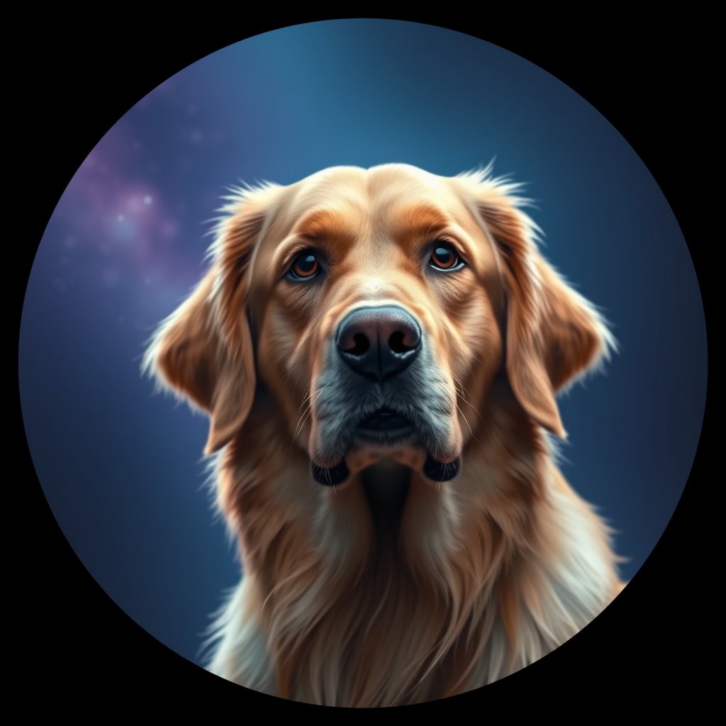 Cosmic medallion portrait of GRLS_grlsY91XJB33, a Golden Retriever