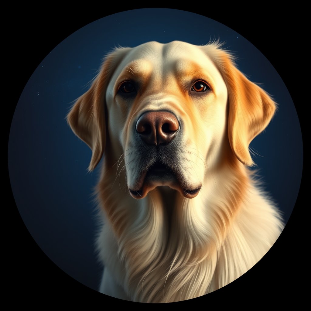 Cosmic medallion portrait of GRLS_grlsY9D83G11, a Golden Retriever