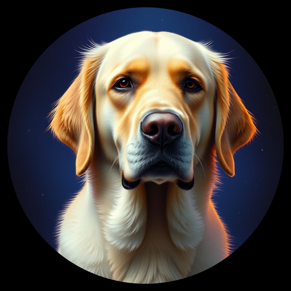 Cosmic medallion portrait of GRLS_grlsY9IIDEFF, a Golden Retriever