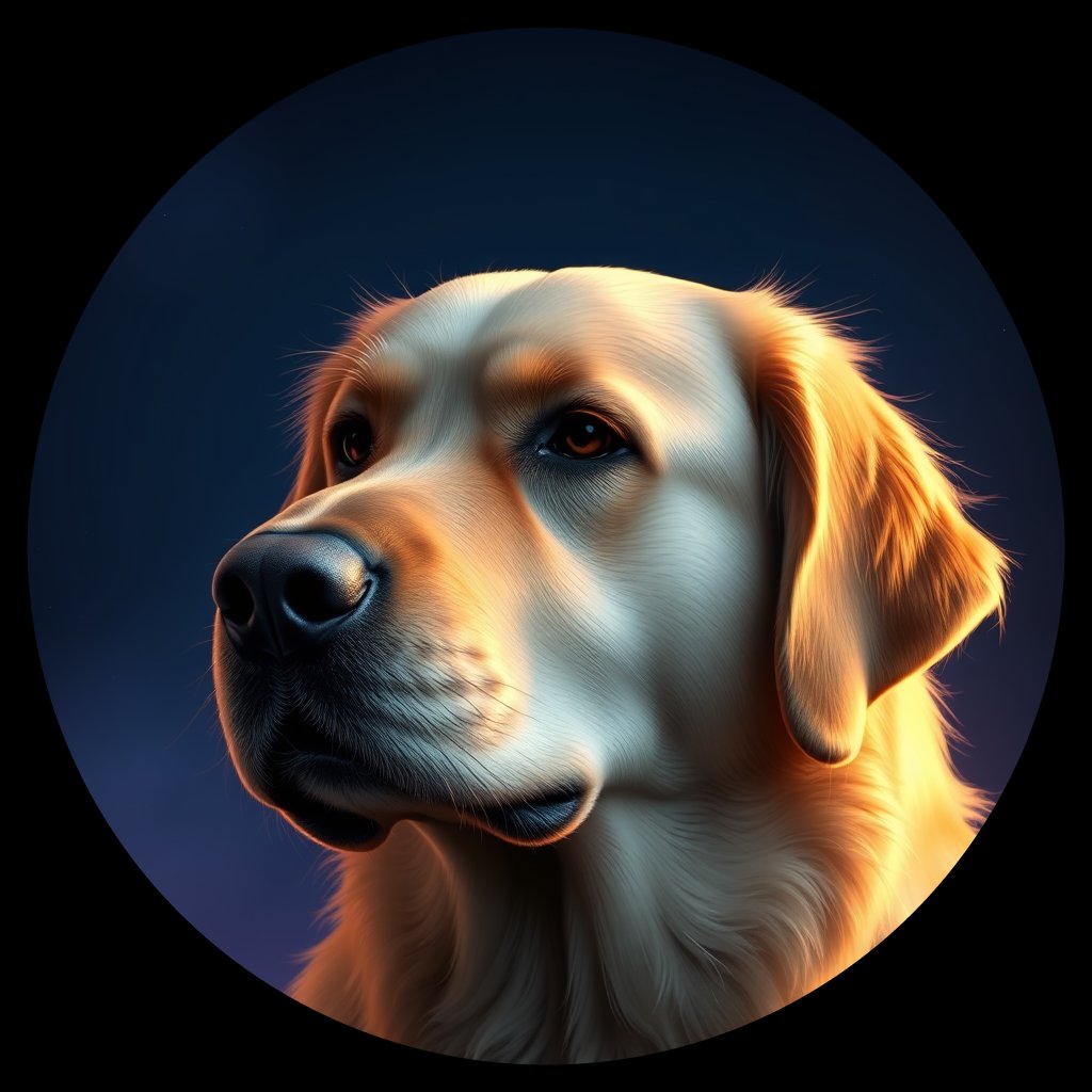Cosmic medallion portrait of GRLS_grlsY9QUTVKK, a Golden Retriever