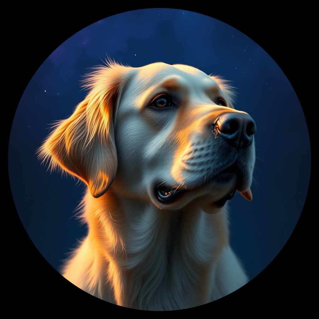 Cosmic medallion portrait of GRLS_grlsY9V8LZAA, a Golden Retriever