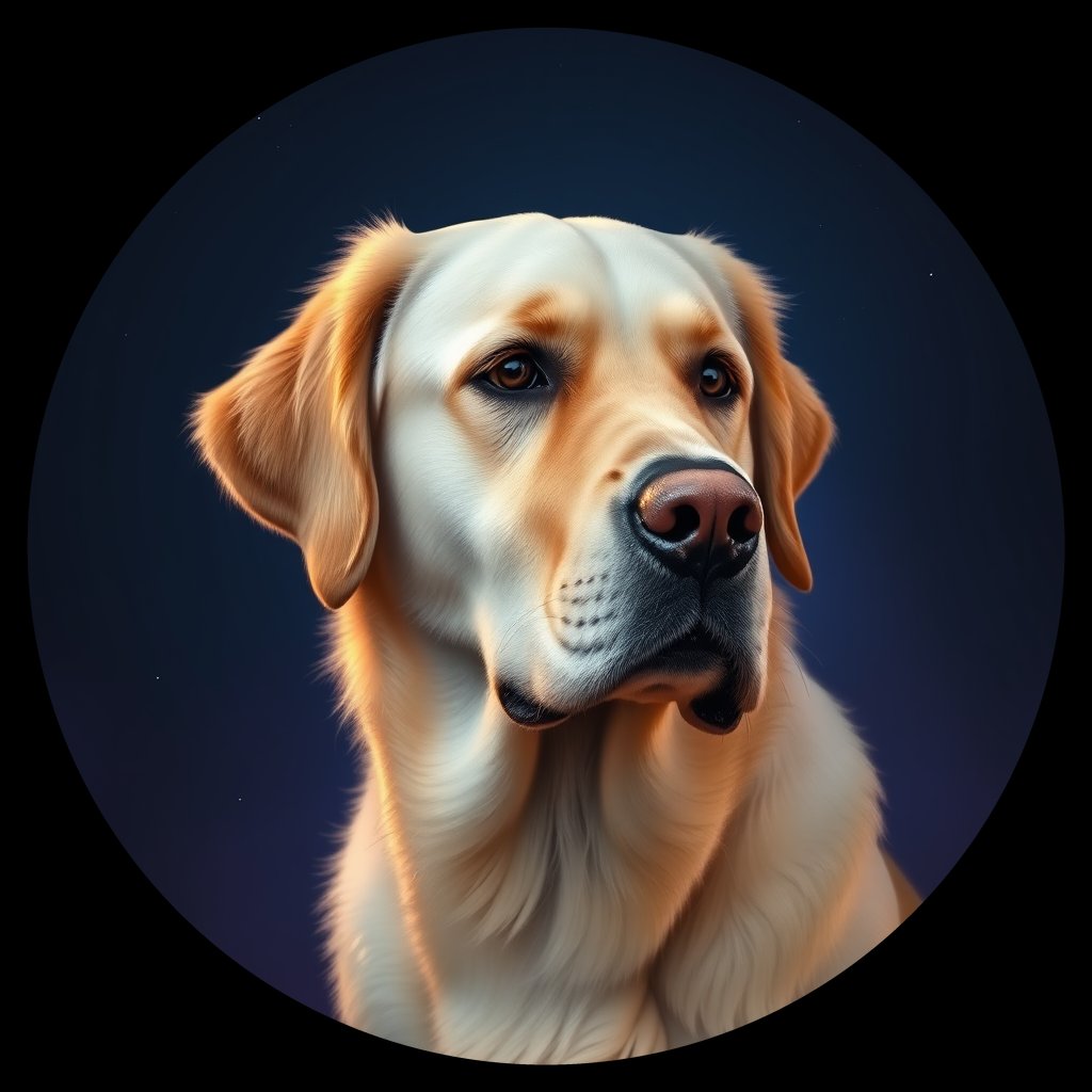 Cosmic medallion portrait of GRLS_grlsYB467444, a Golden Retriever