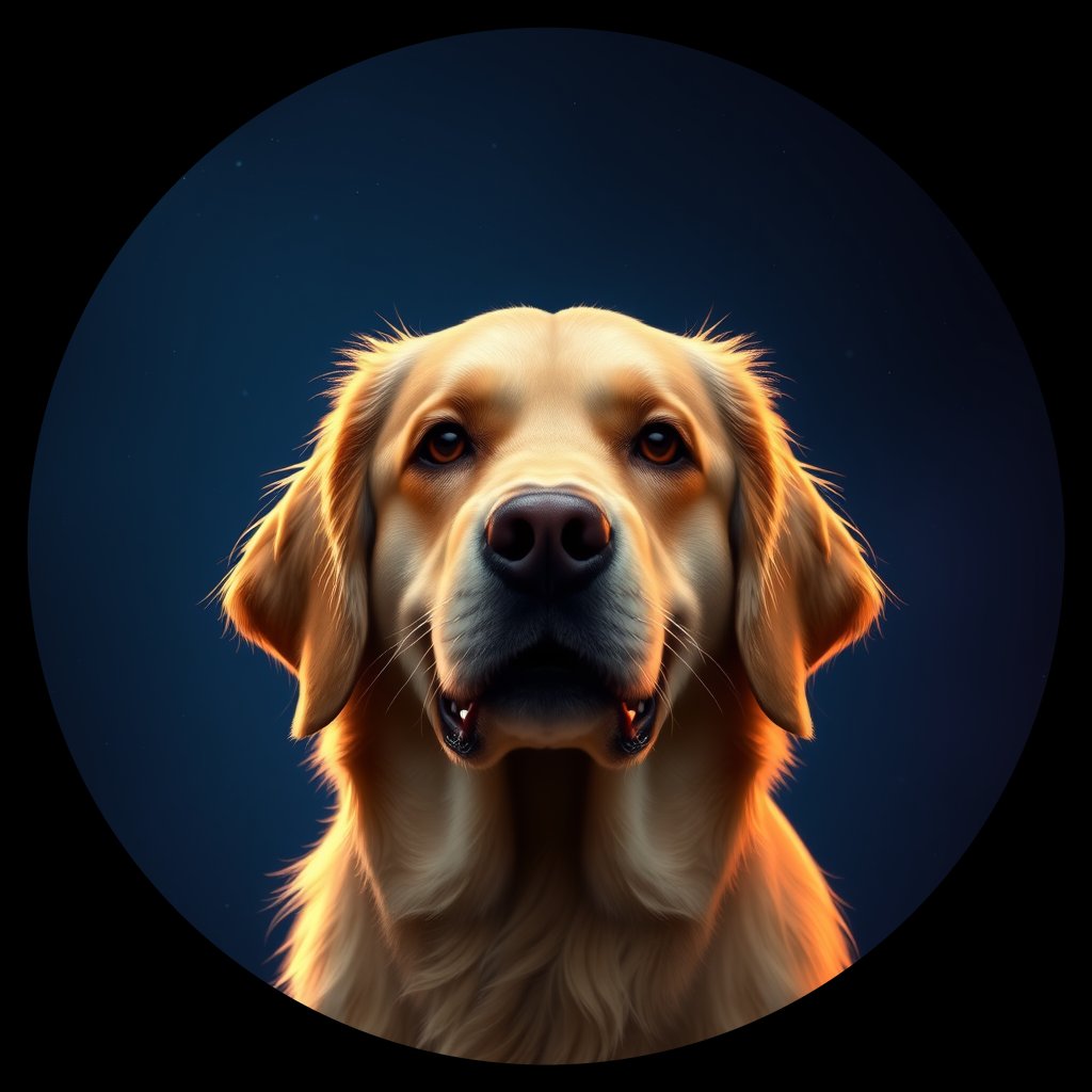 Cosmic medallion portrait of GRLS_grlsYBCRTMQQ, a Golden Retriever