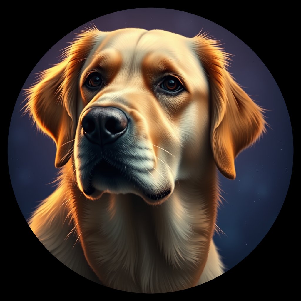 Cosmic medallion portrait of GRLS_grlsYC4IWSHH, a Golden Retriever