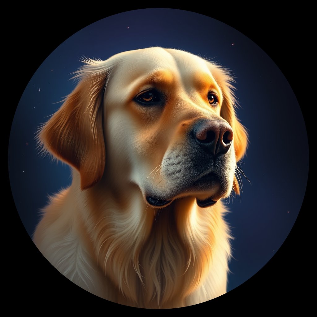 Cosmic medallion portrait of GRLS_grlsYC8X8C11, a Golden Retriever