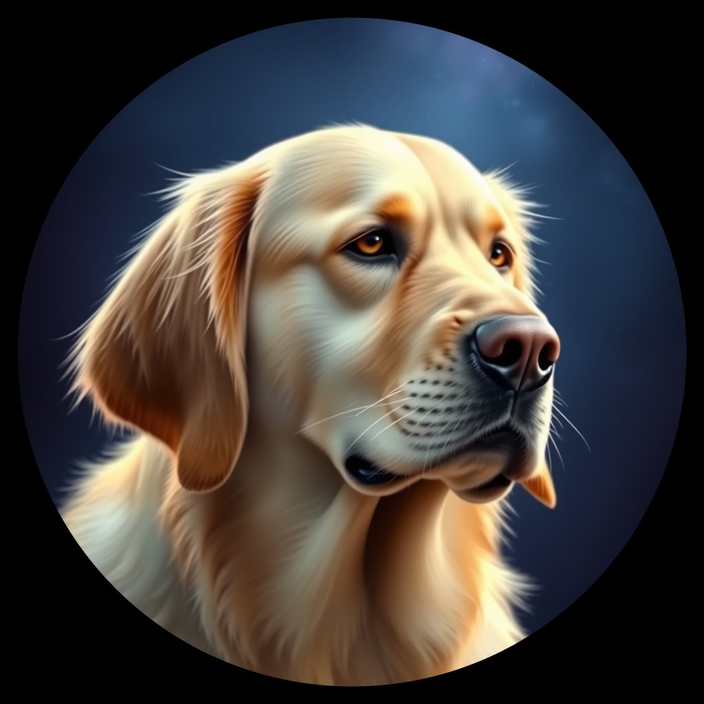 Cosmic medallion portrait of GRLS_grlsYCV6JRR, a Golden Retriever