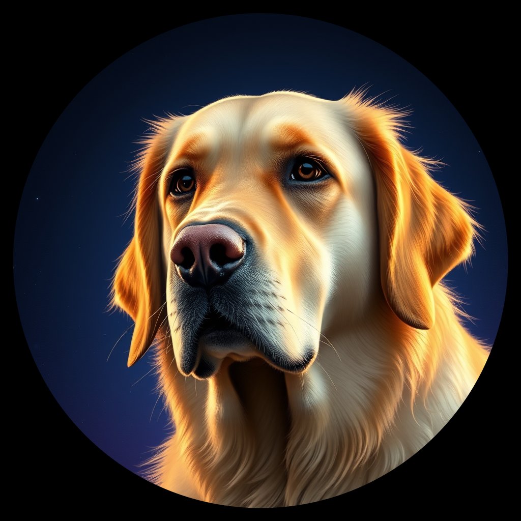 Cosmic medallion portrait of GRLS_grlsYDEDGCXX, a Golden Retriever