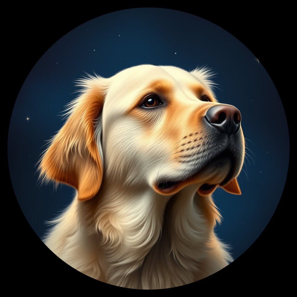 Cosmic medallion portrait of GRLS_grlsYDU6FUQQ, a Golden Retriever