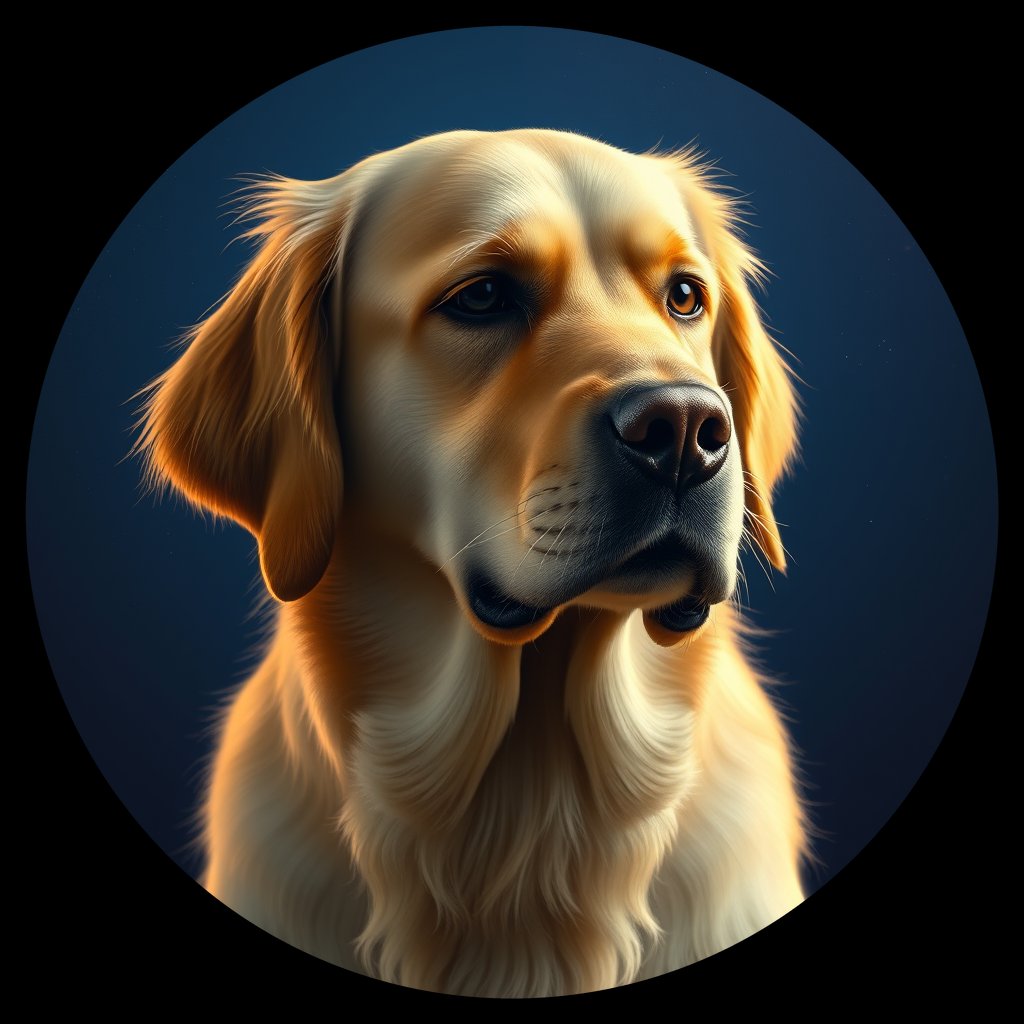 Cosmic medallion portrait of GRLS_grlsYEL9JU22, a Golden Retriever