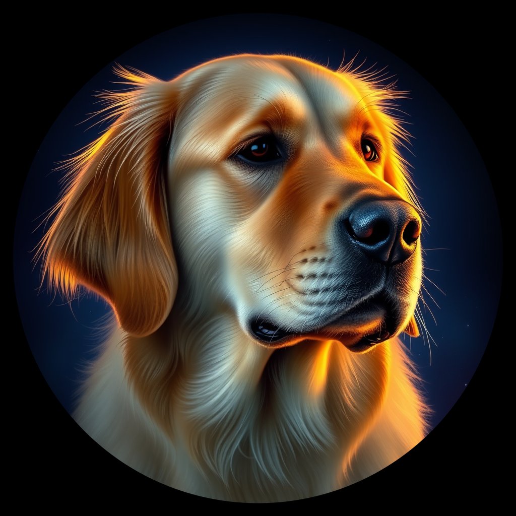 Cosmic medallion portrait of GRLS_grlsYELD0L66, a Golden Retriever