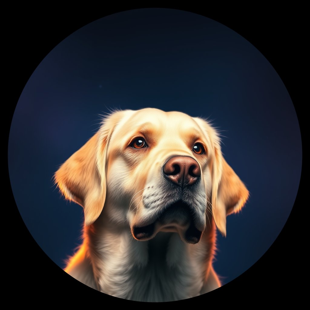 Cosmic medallion portrait of GRLS_grlsYFLNL9WW, a Golden Retriever