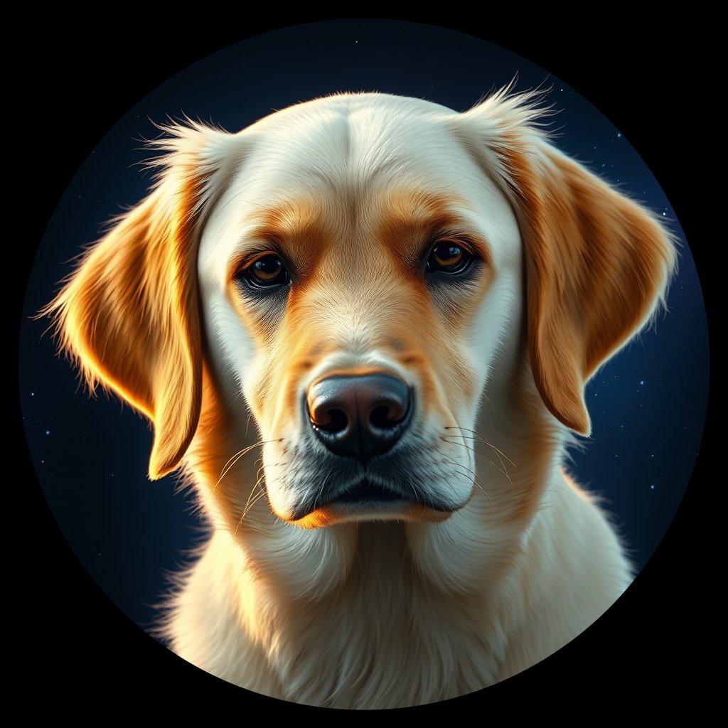 Cosmic medallion portrait of GRLS_grlsYFWBND88, a Golden Retriever