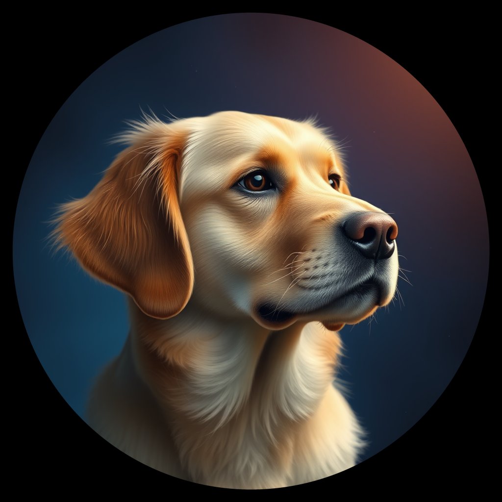 Cosmic medallion portrait of GRLS_grlsYG3VKR00, a Golden Retriever