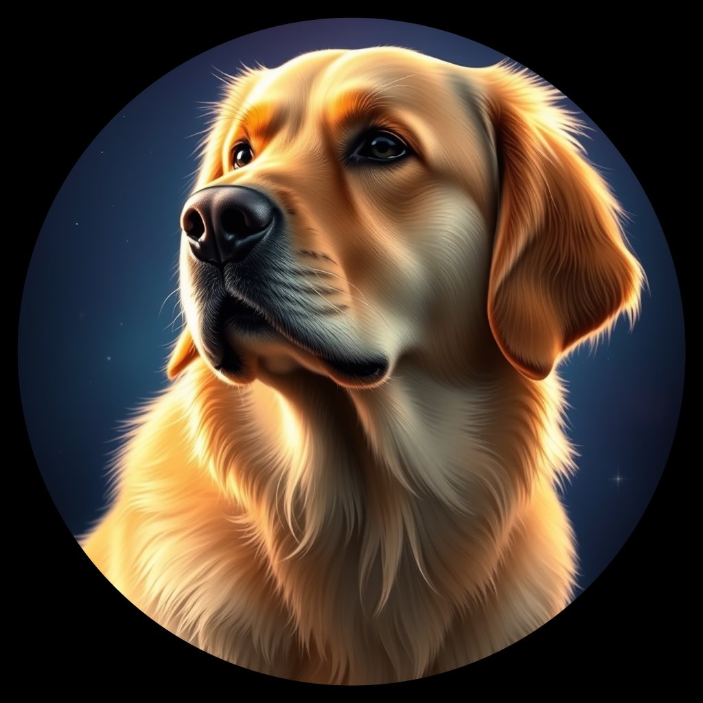 Cosmic medallion portrait of GRLS_grlsYH2JVNN, a Golden Retriever