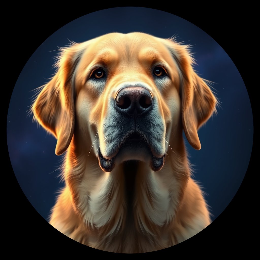Cosmic medallion portrait of GRLS_grlsYI05S9OO, a Golden Retriever
