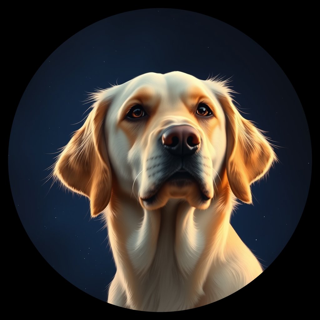 Cosmic medallion portrait of GRLS_grlsYI8VNVWW, a Golden Retriever