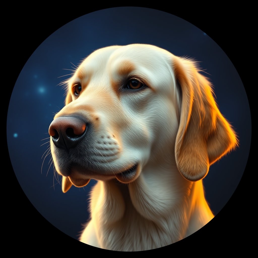 Cosmic medallion portrait of GRLS_grlsYIUM47SS, a Golden Retriever