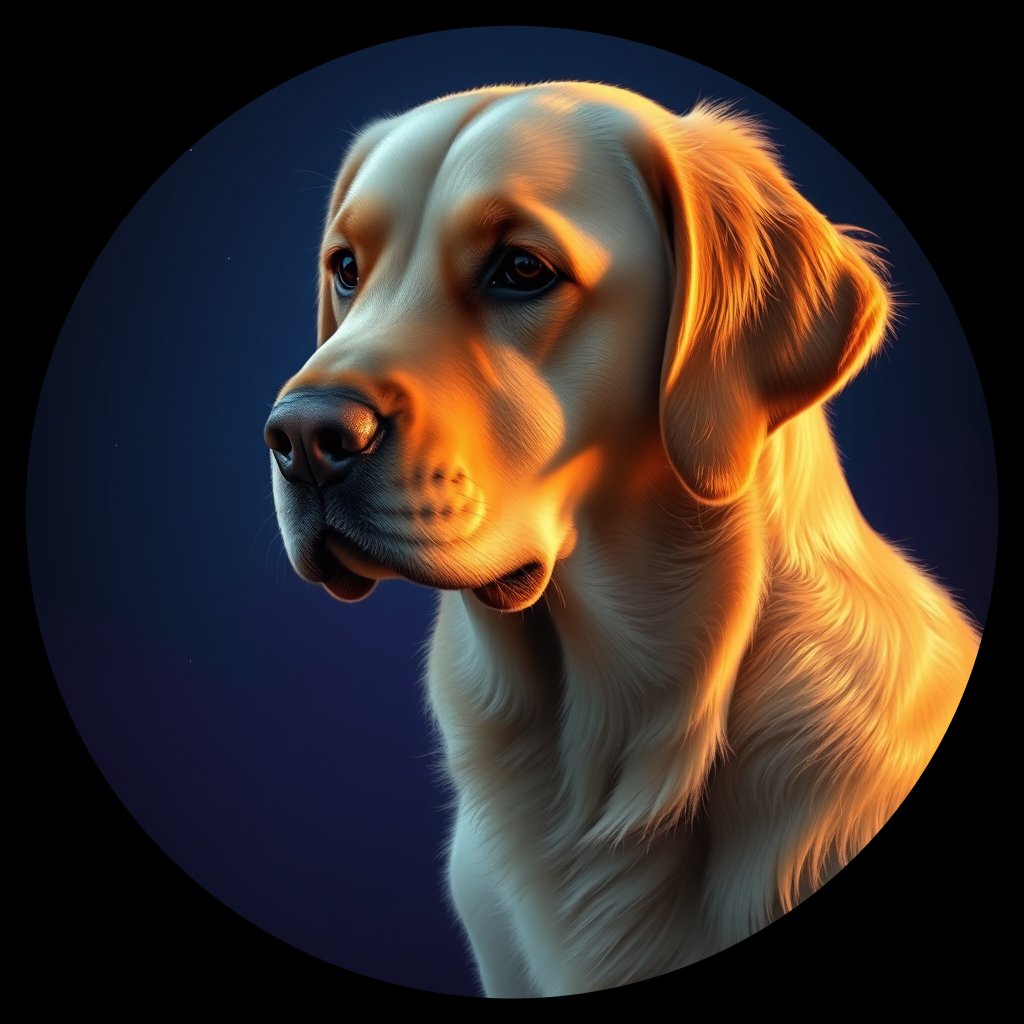 Cosmic medallion portrait of GRLS_grlsYJ8THUTT, a Golden Retriever