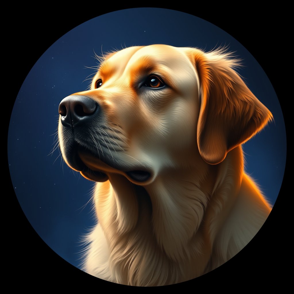 Cosmic medallion portrait of GRLS_grlsYKNM1WW, a Golden Retriever