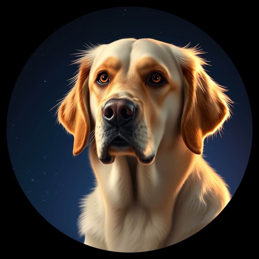 Cosmic medallion portrait of GRLS_grlsYLJ61233, a Golden Retriever