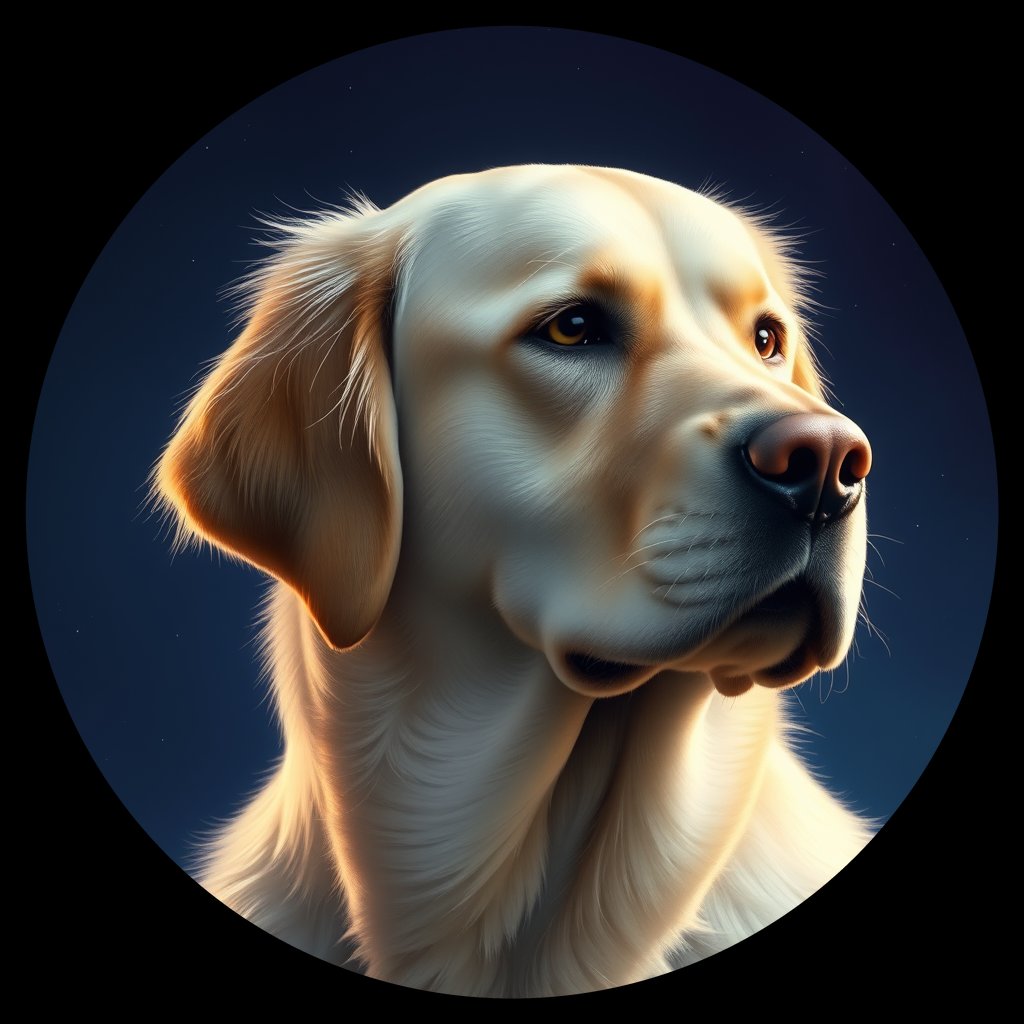 Cosmic medallion portrait of GRLS_grlsYLW7GC55, a Golden Retriever
