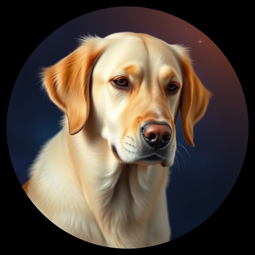 Cosmic medallion portrait of GRLS_grlsYMPXIF22, a Golden Retriever